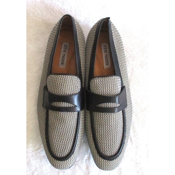 Steve Madden Other - Steve Madden Enmeshed Mens Loafers Black White Woven Penny Loafer Enme01m1 12M